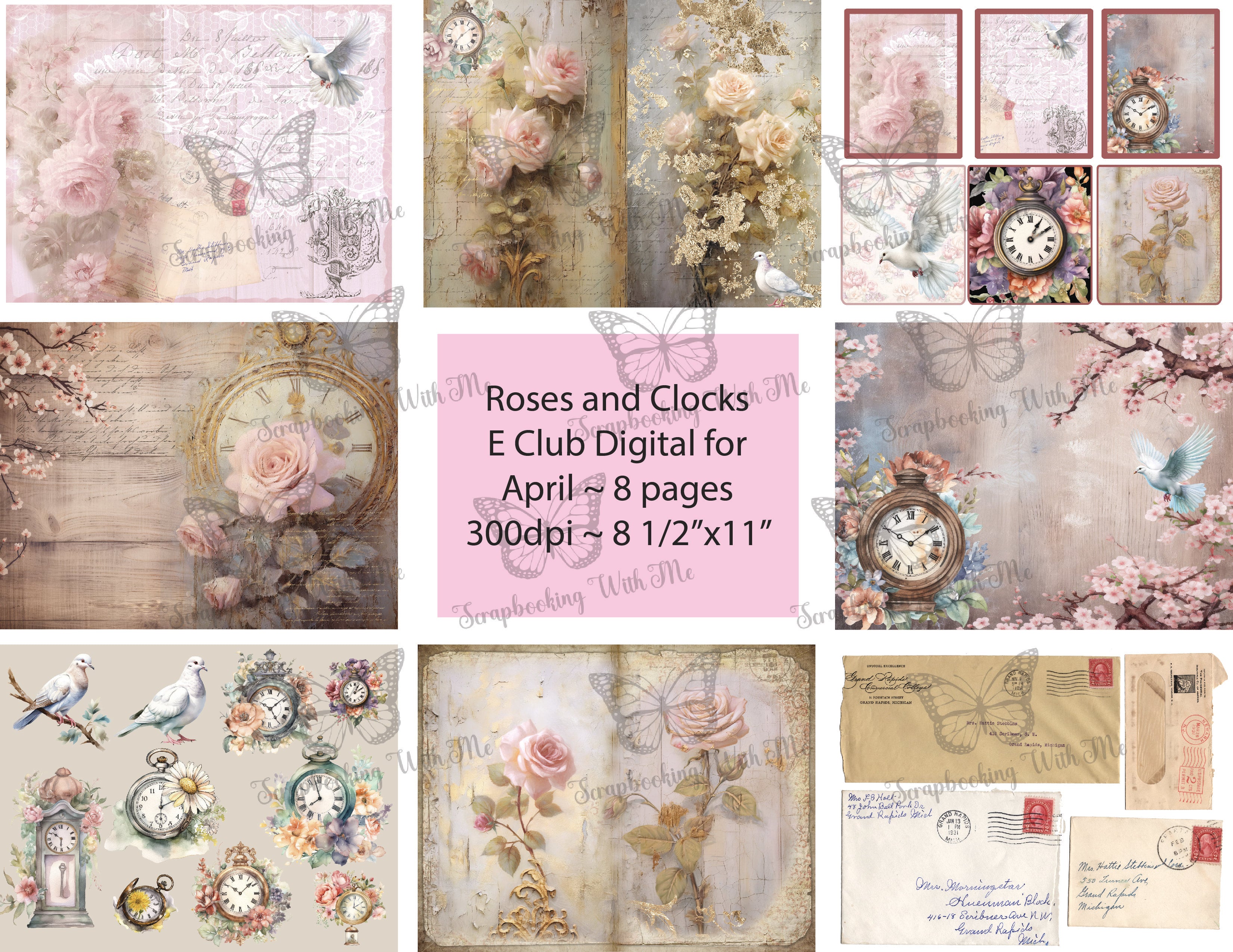 Roses and Clocks E Club Kit April Digital