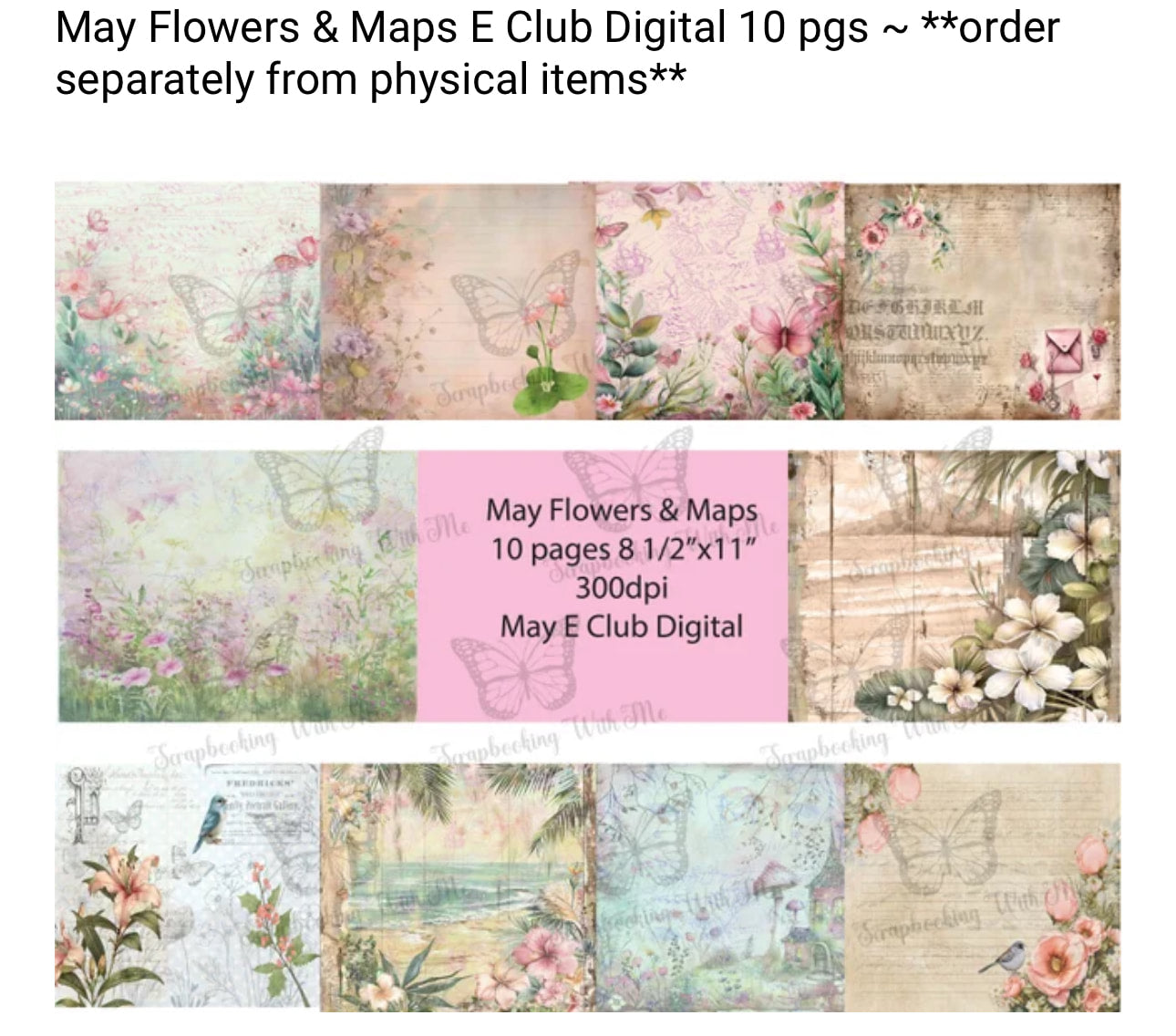 PRINT AND SHIP Journal Kit - May Flowers & Maps - 20 pages total front and back