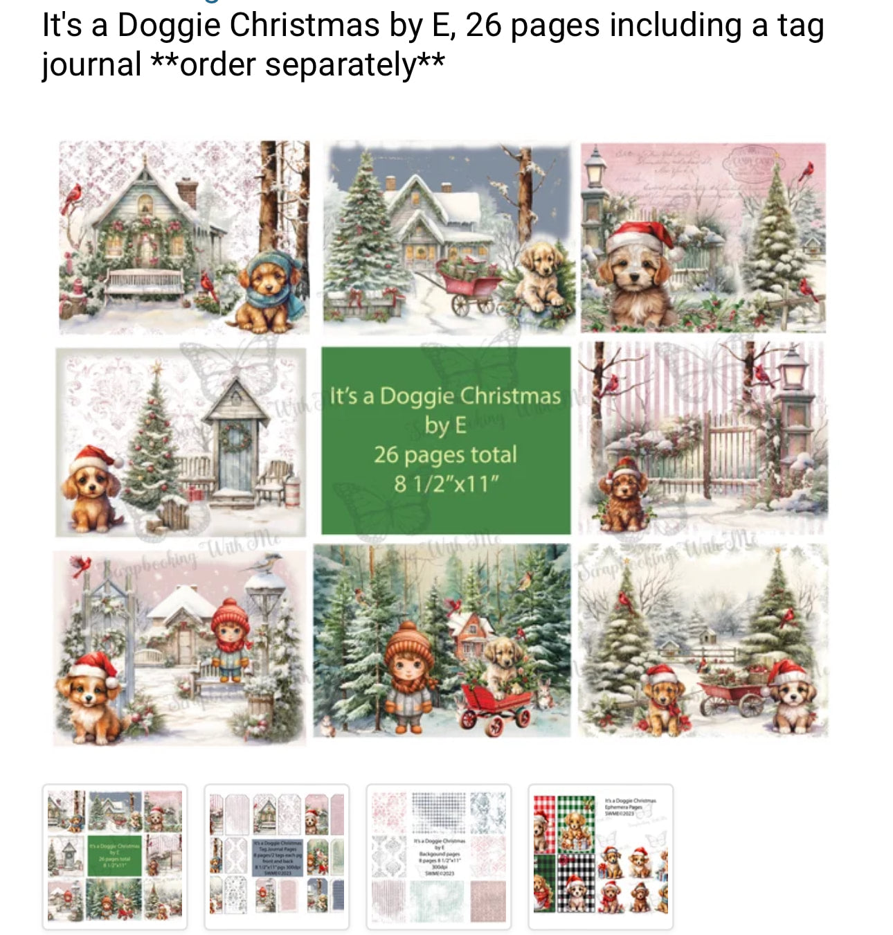 PRINT AND SHIP Journal Kit - It's a Doggie Christmas with Ephemera 26 ttl pgs