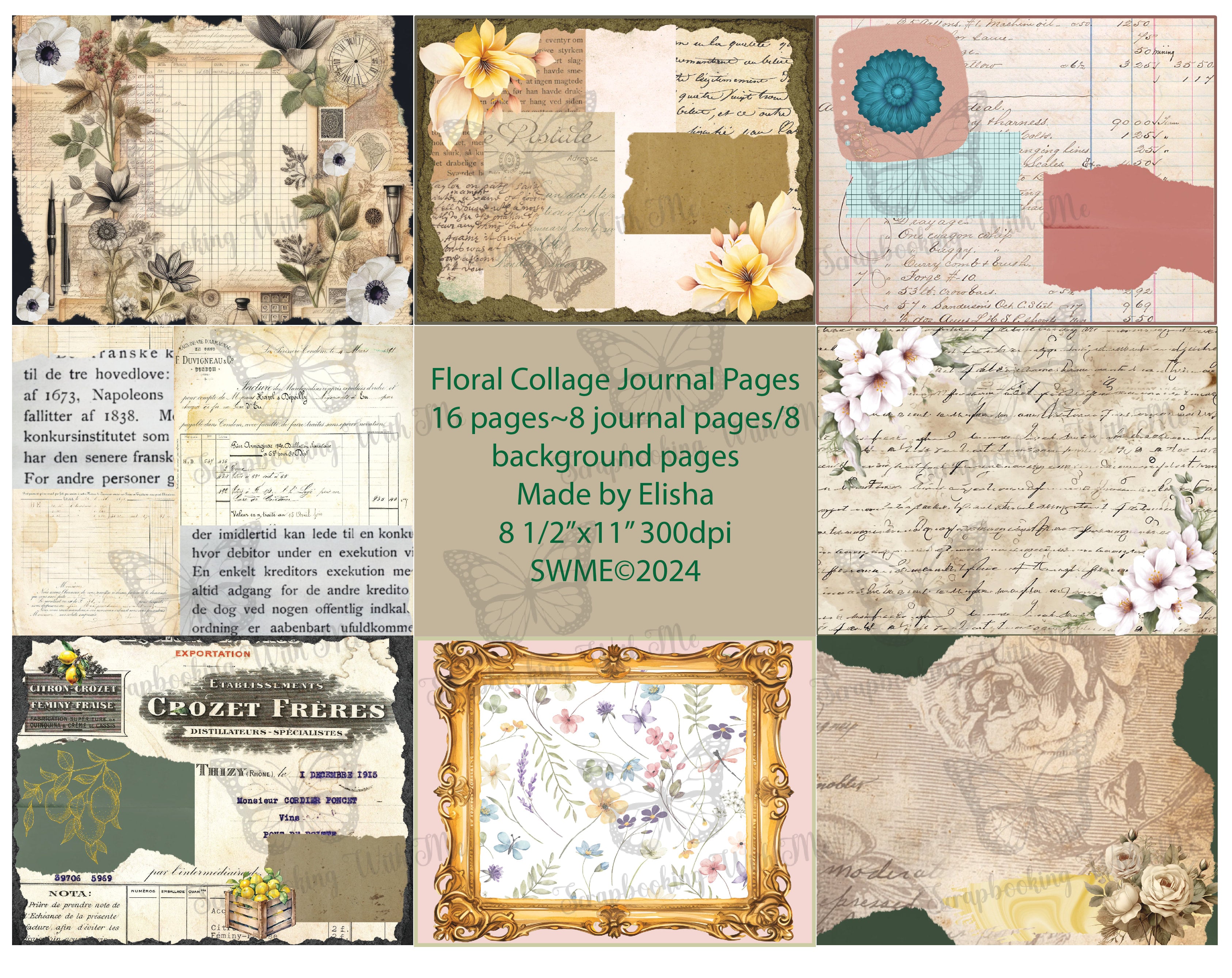 PRINT AND SHIP Floral Collage Journal Kit by EL 16 pages