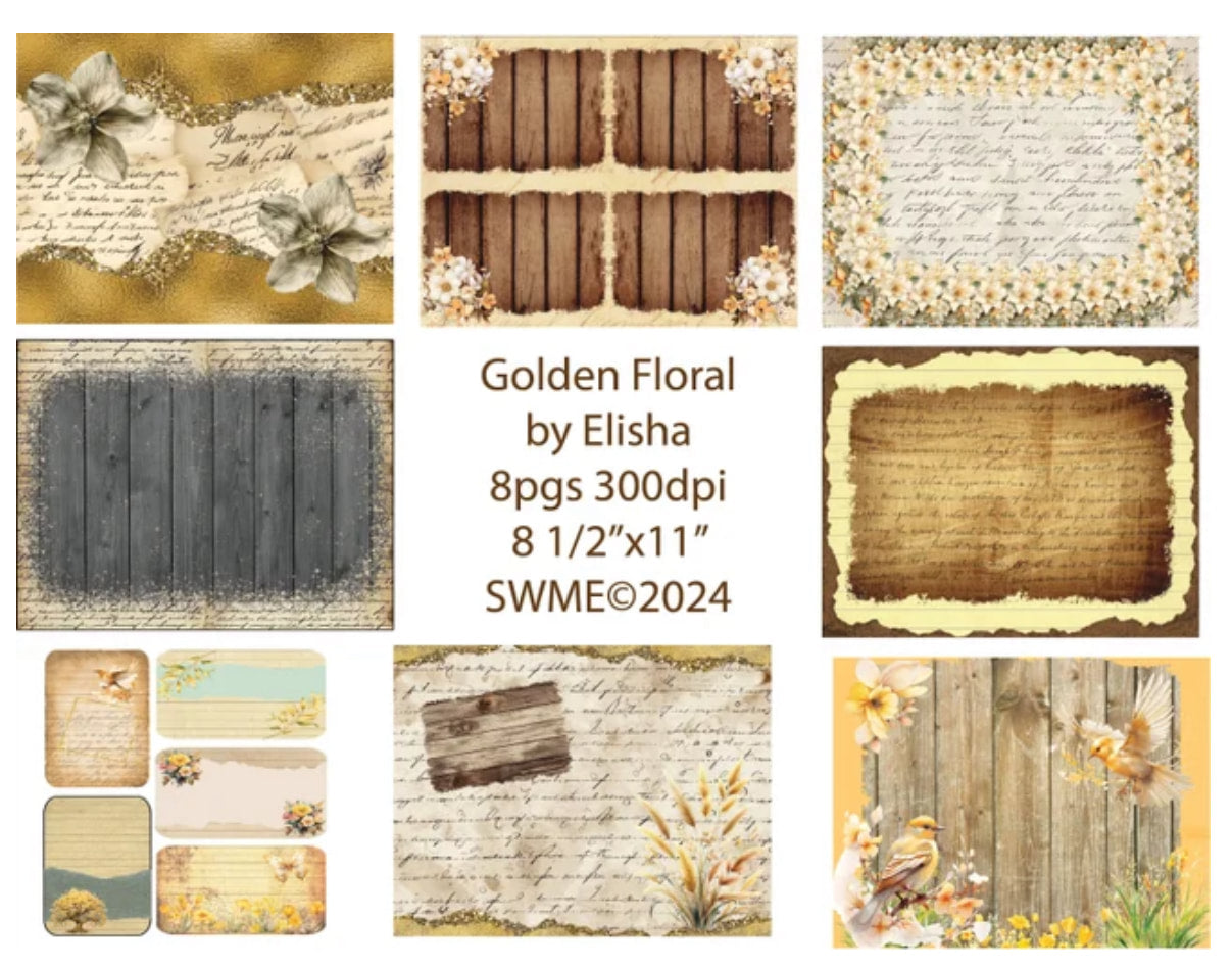 PRINT AND SHIP Journal Kit Golden Floral by EL 15 pages
