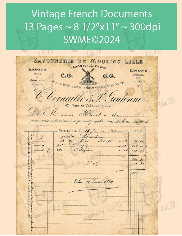 Vintage French Documents Digital~ 13 pages **order separately from physical items**