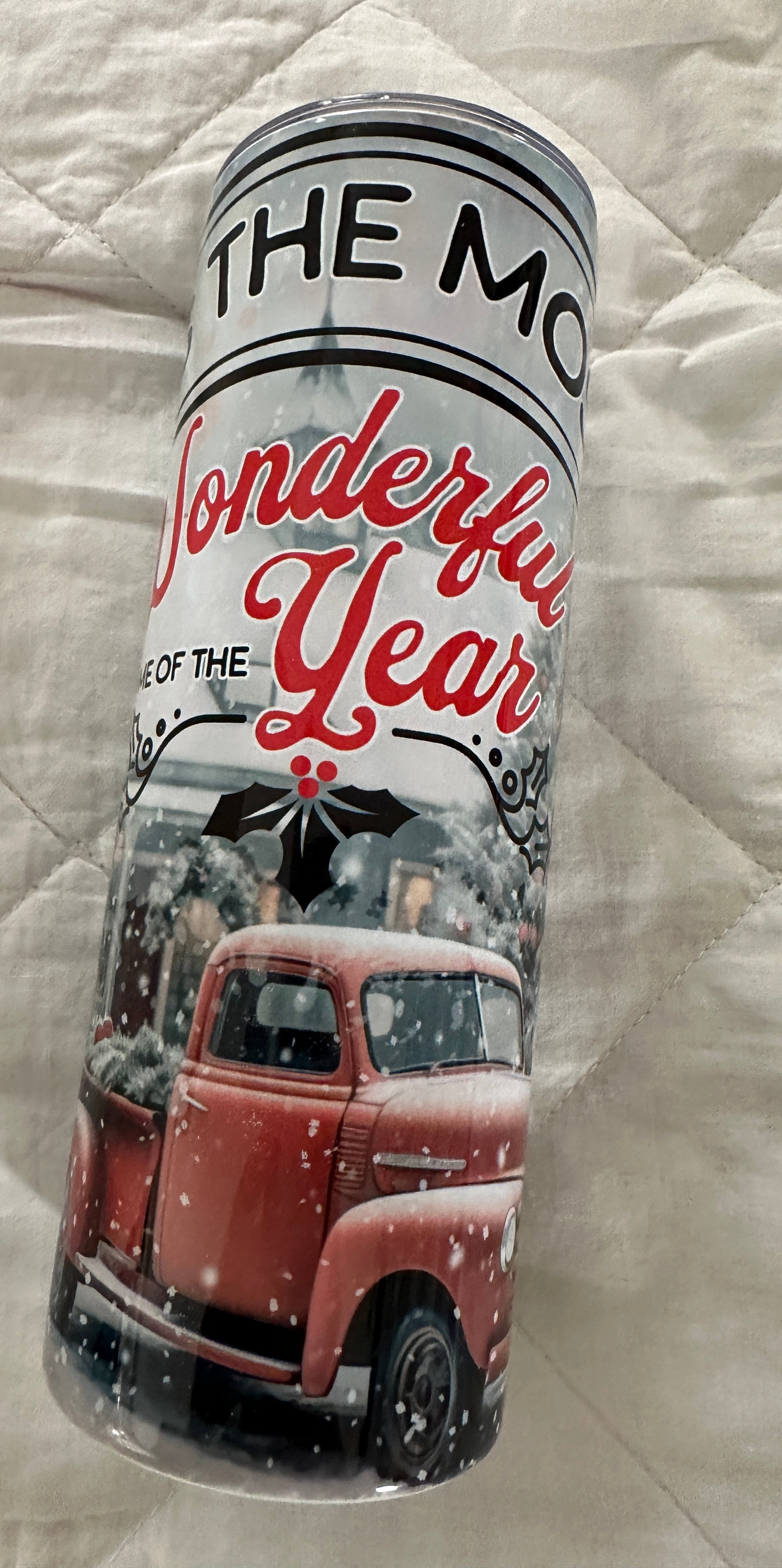 It's A Wonderful Time of year 20 oz tumbler with metal straw and cleaner