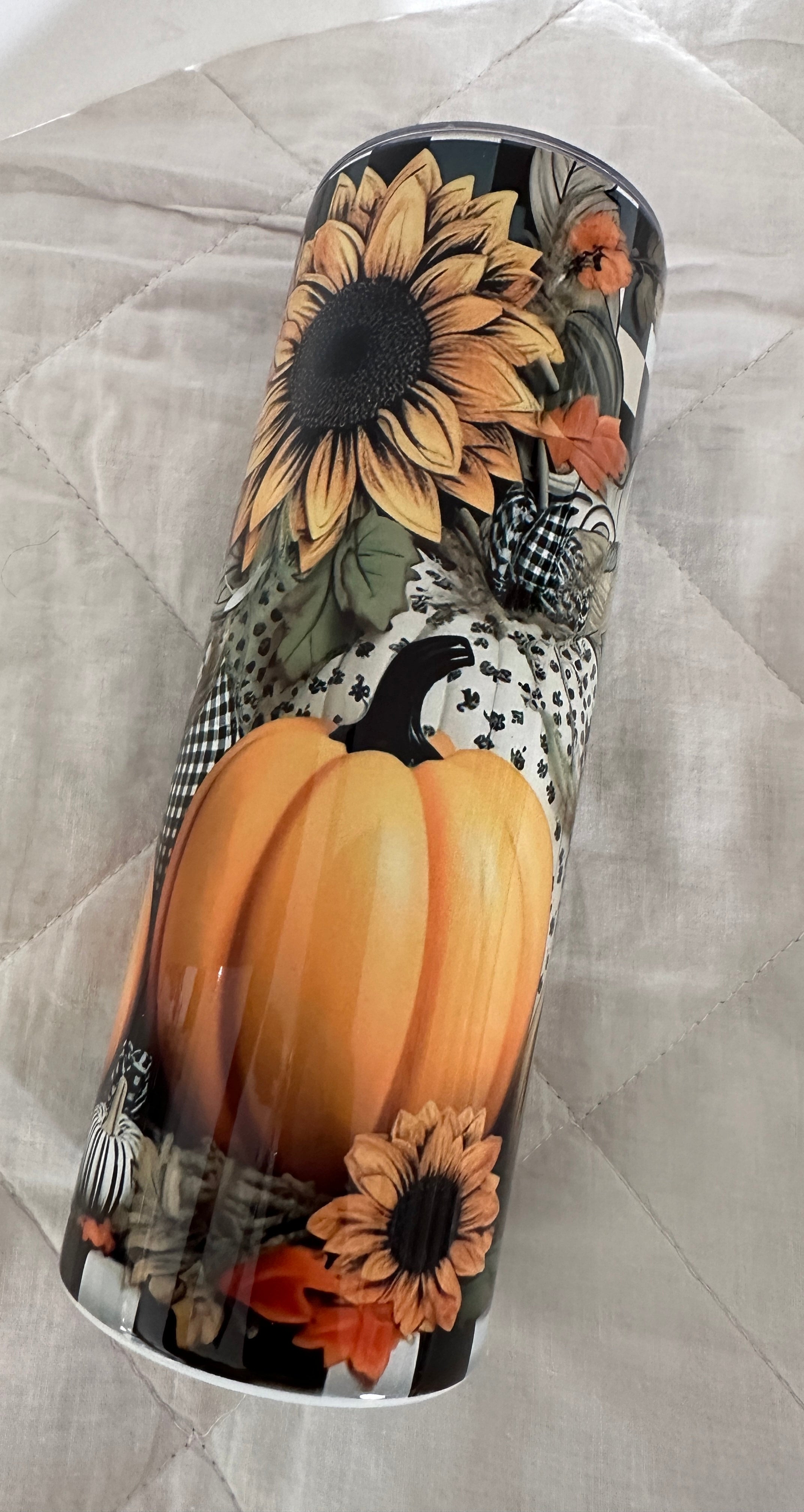 Fall Sunflower and Pumpkin 20 oz tumbler with metal straw and cleaner