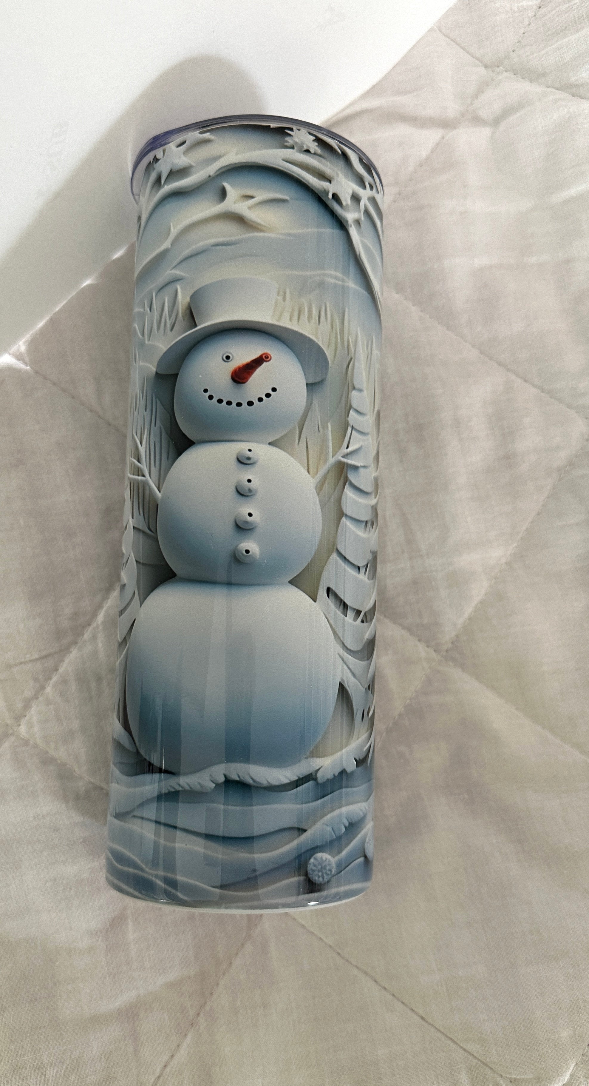 3D Snowman tumbler 20 oz with metal straw and cleaner