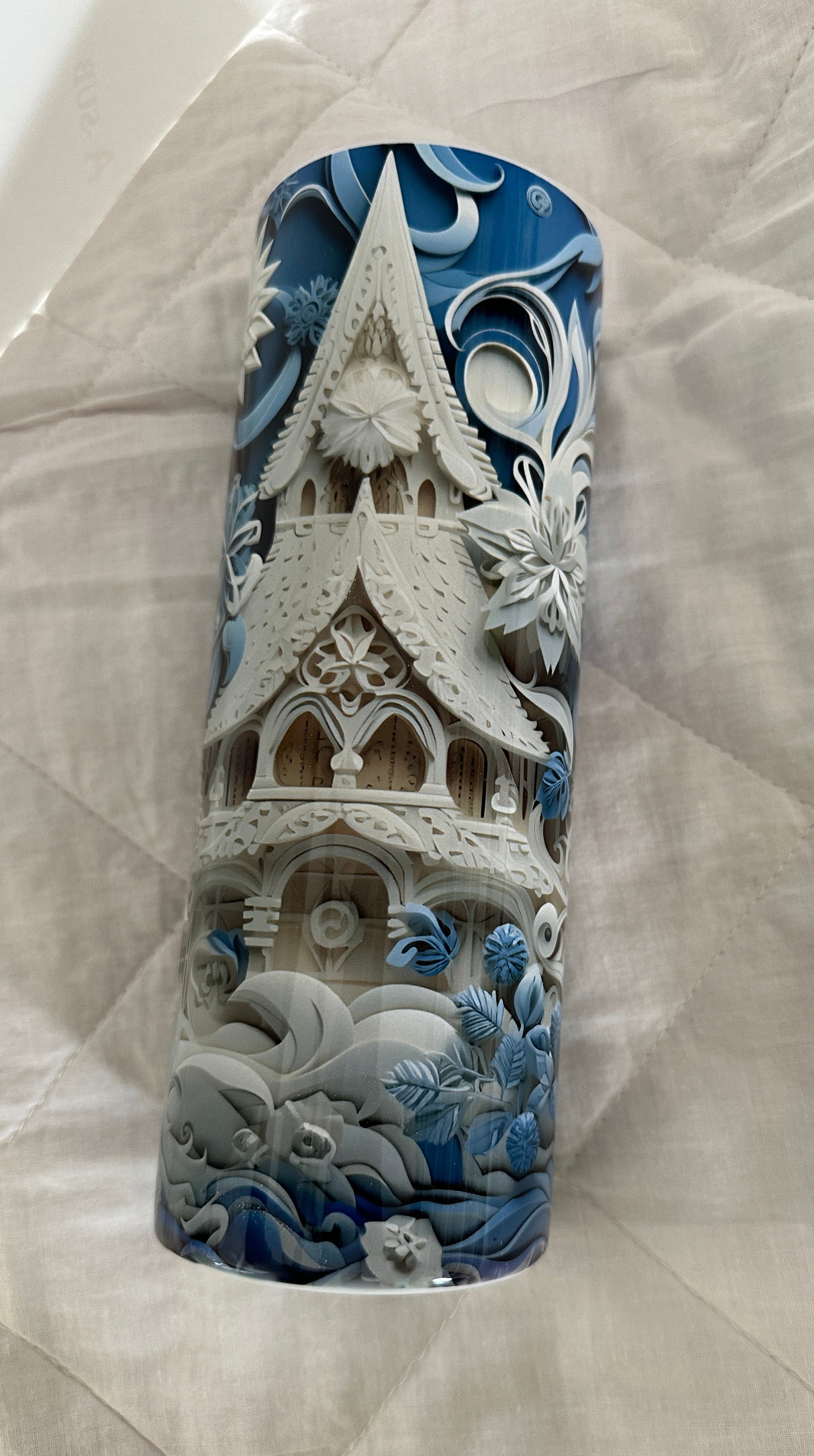 3D Snow house 20 oz tumbler with metal straw and cleaner