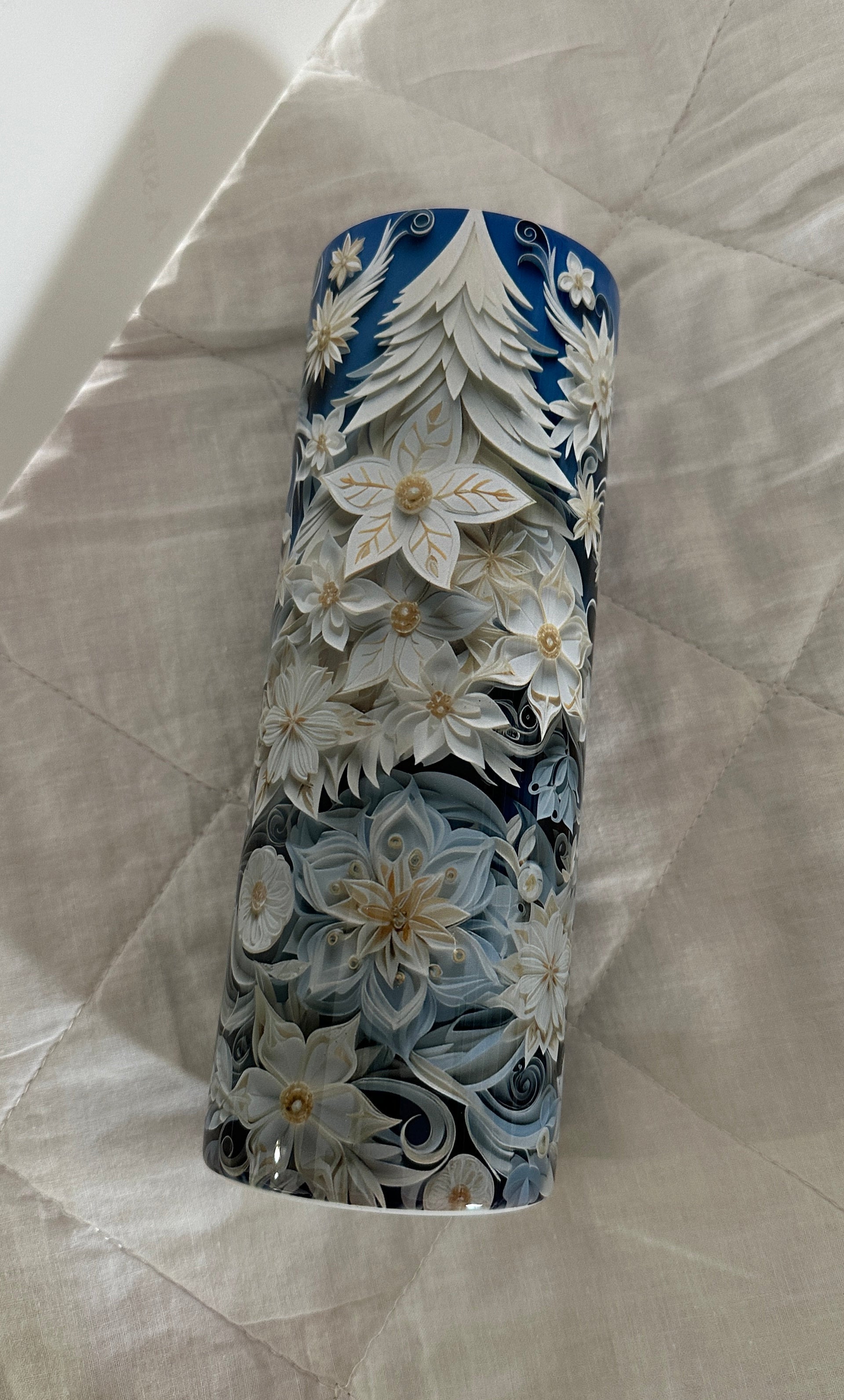 3D Christmas Tree with flowers 20 oz tumbler with metal straw and cleaner