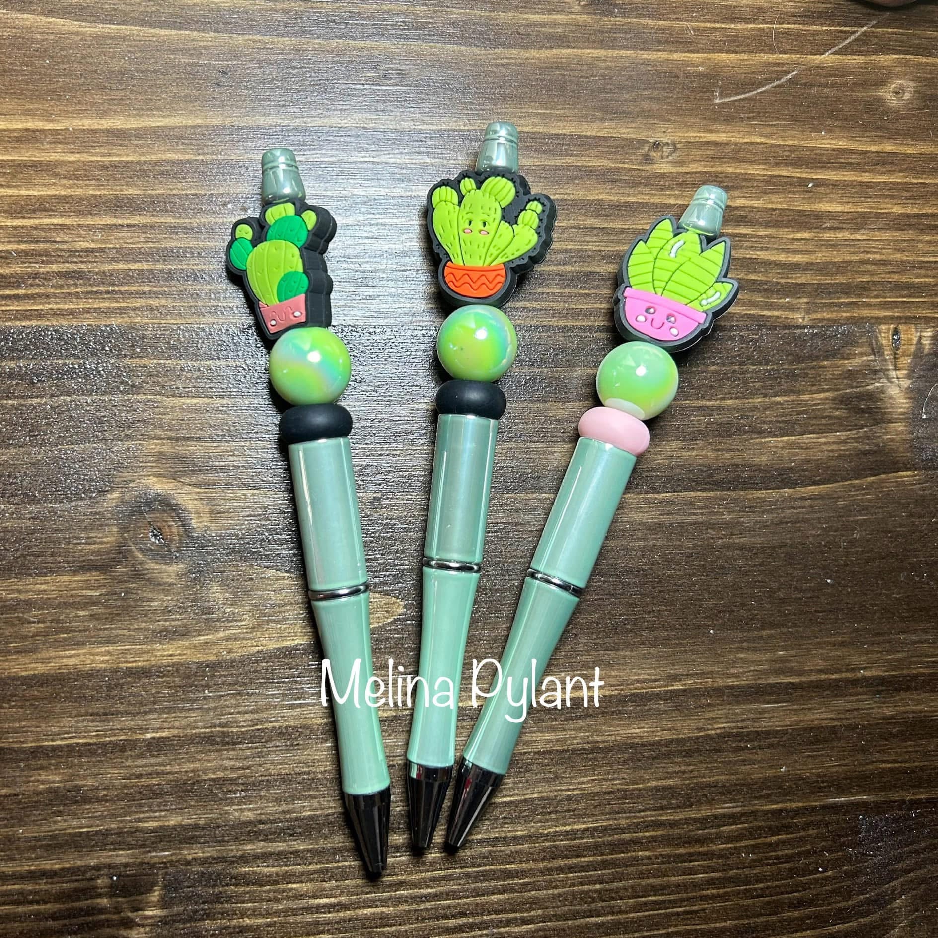 Set of 3 Bead Pens - CACTUS - come with 3 black ink refills