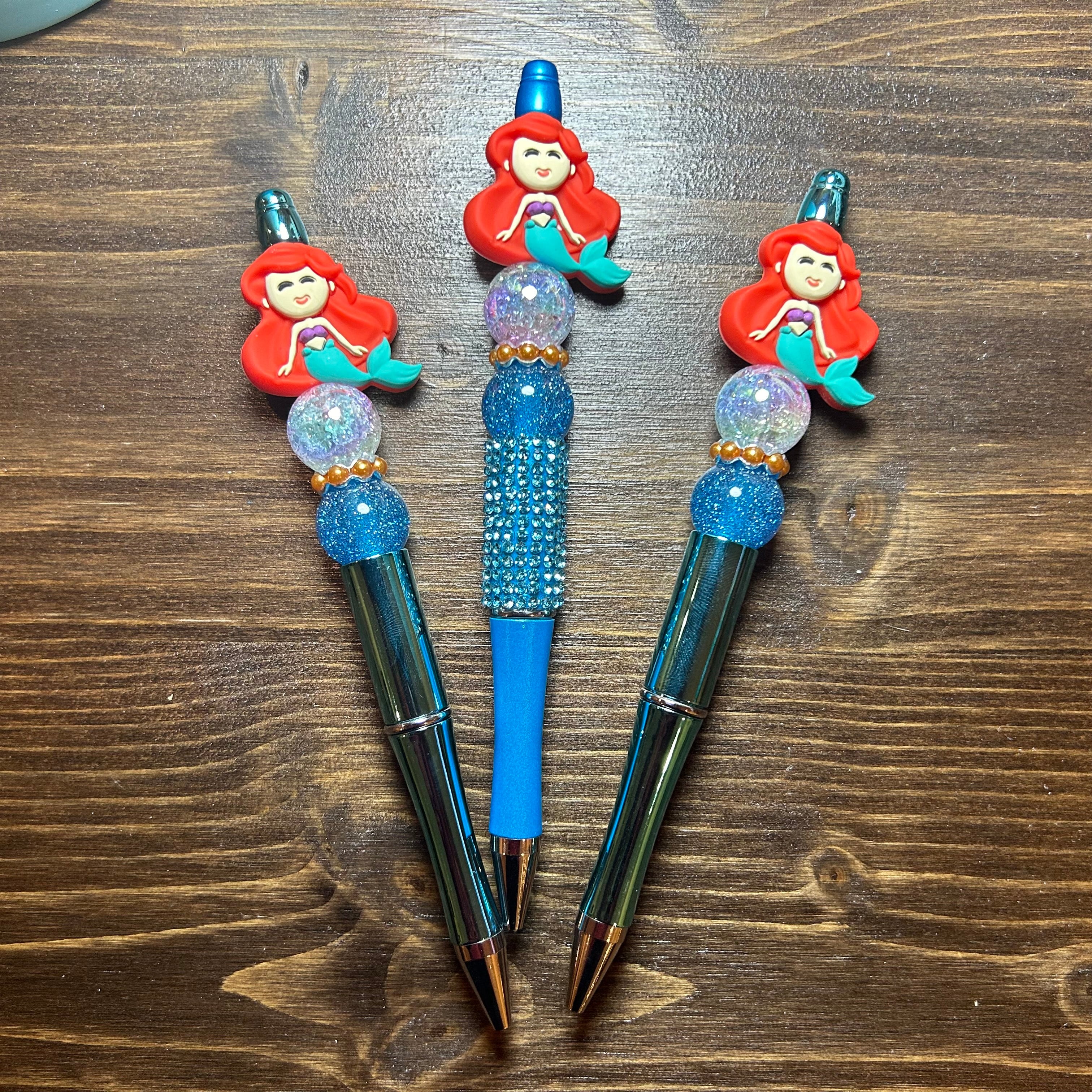Set of 3 Bead Pens - LITTLE MERMAID - come with 3 black ink refills