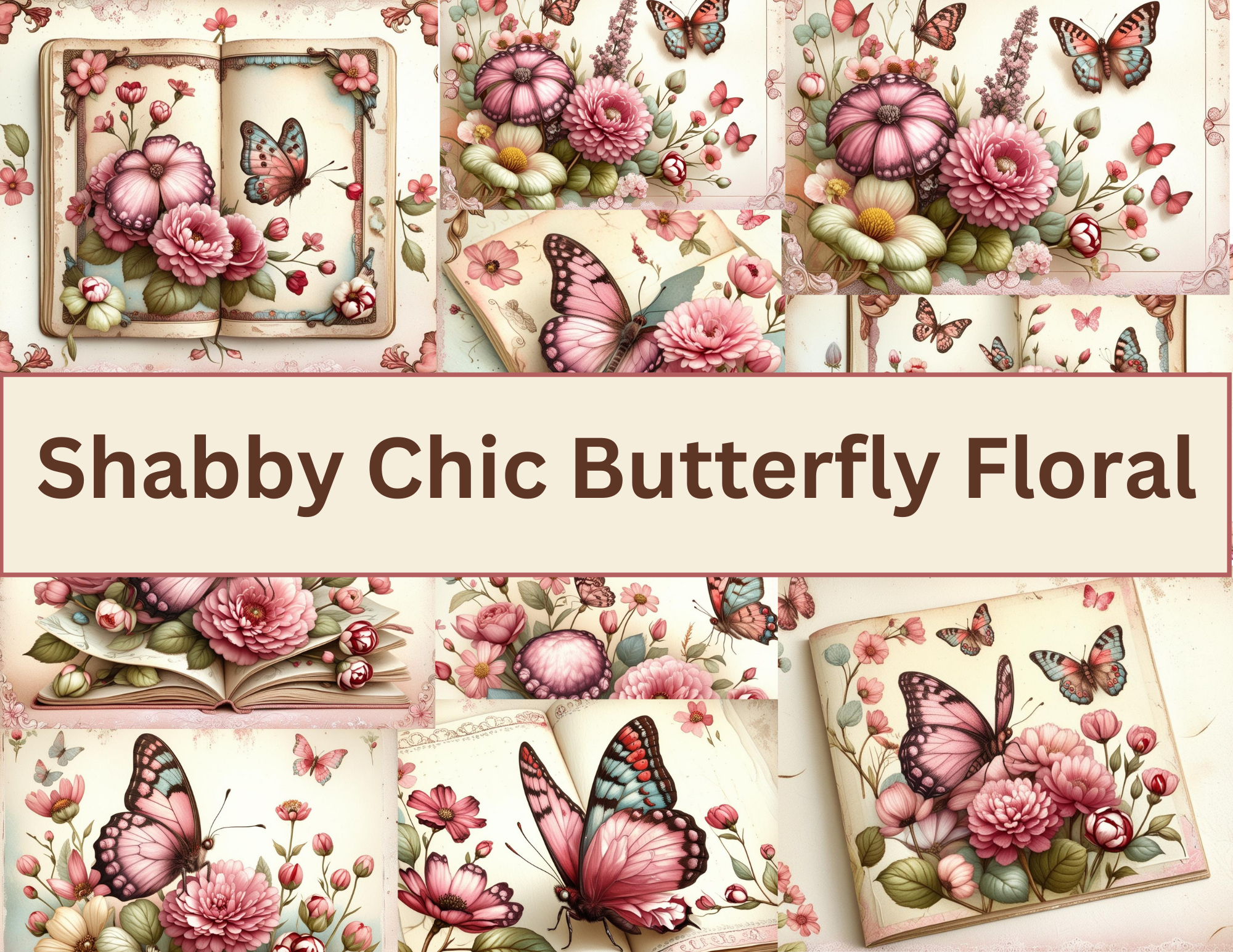 PRINT & SHIP Shabby Chic Butterfly Floral 51 pages total