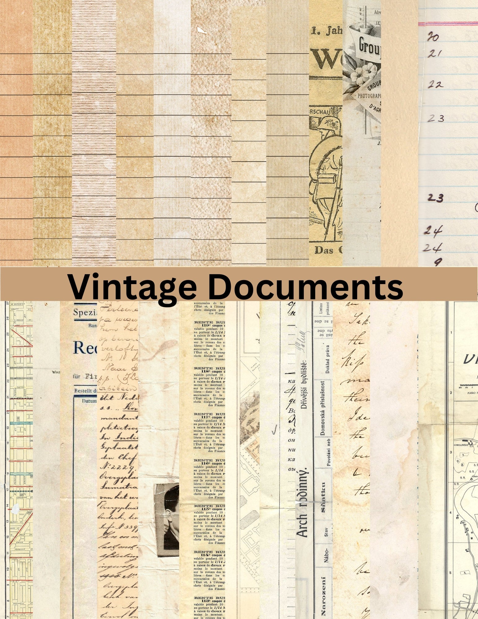 PRINT & SHIP Vintage Documents and lined pages 56 pages ~ printed front and back with coffee dyed paper