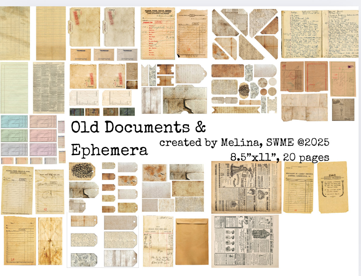 Old Documents & Ephemera by M 20 pages Digital Download