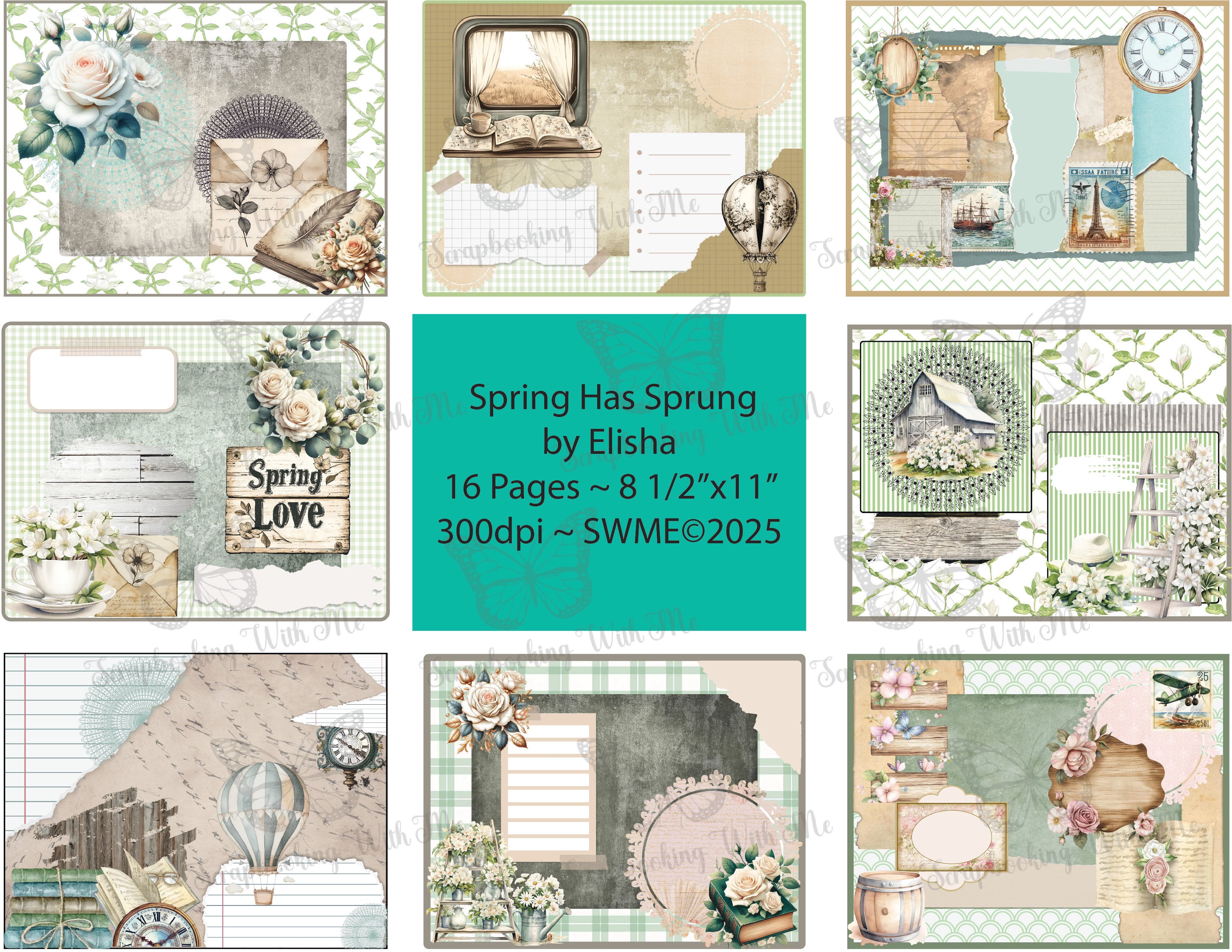 Spring Floral Collage by Elisha 16 page digital file