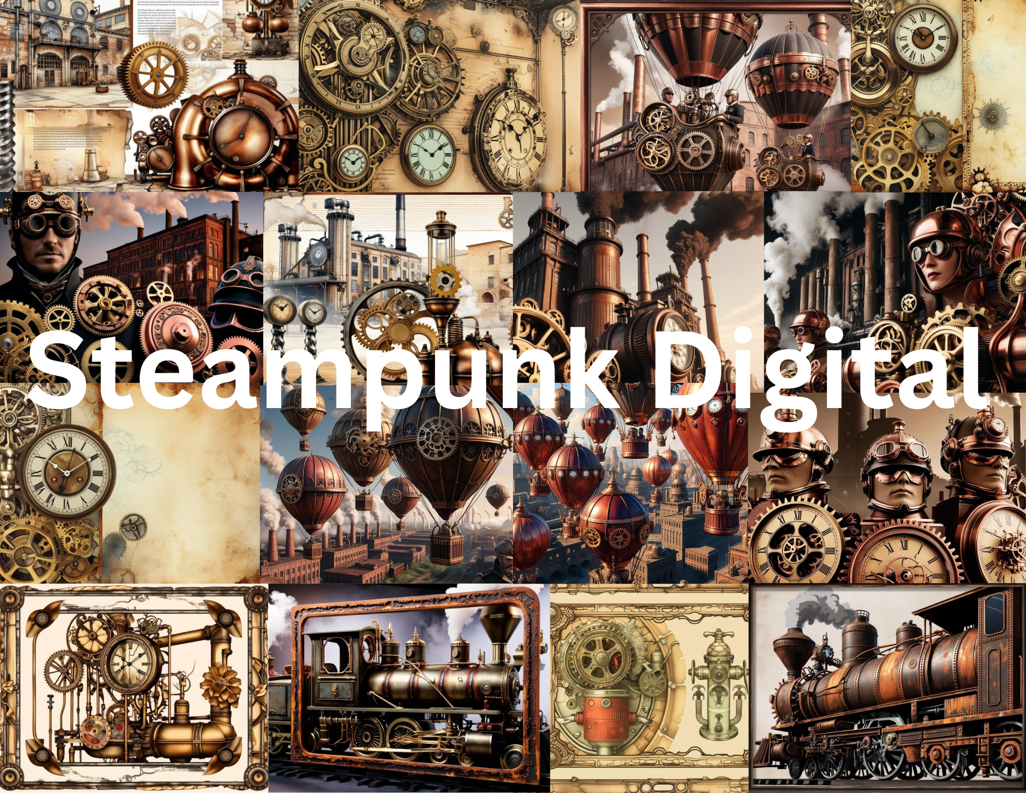 Steampunk Journal Kit 38 pages 15 journal pgs 15 bkground pgs 8 ephemera pgs
