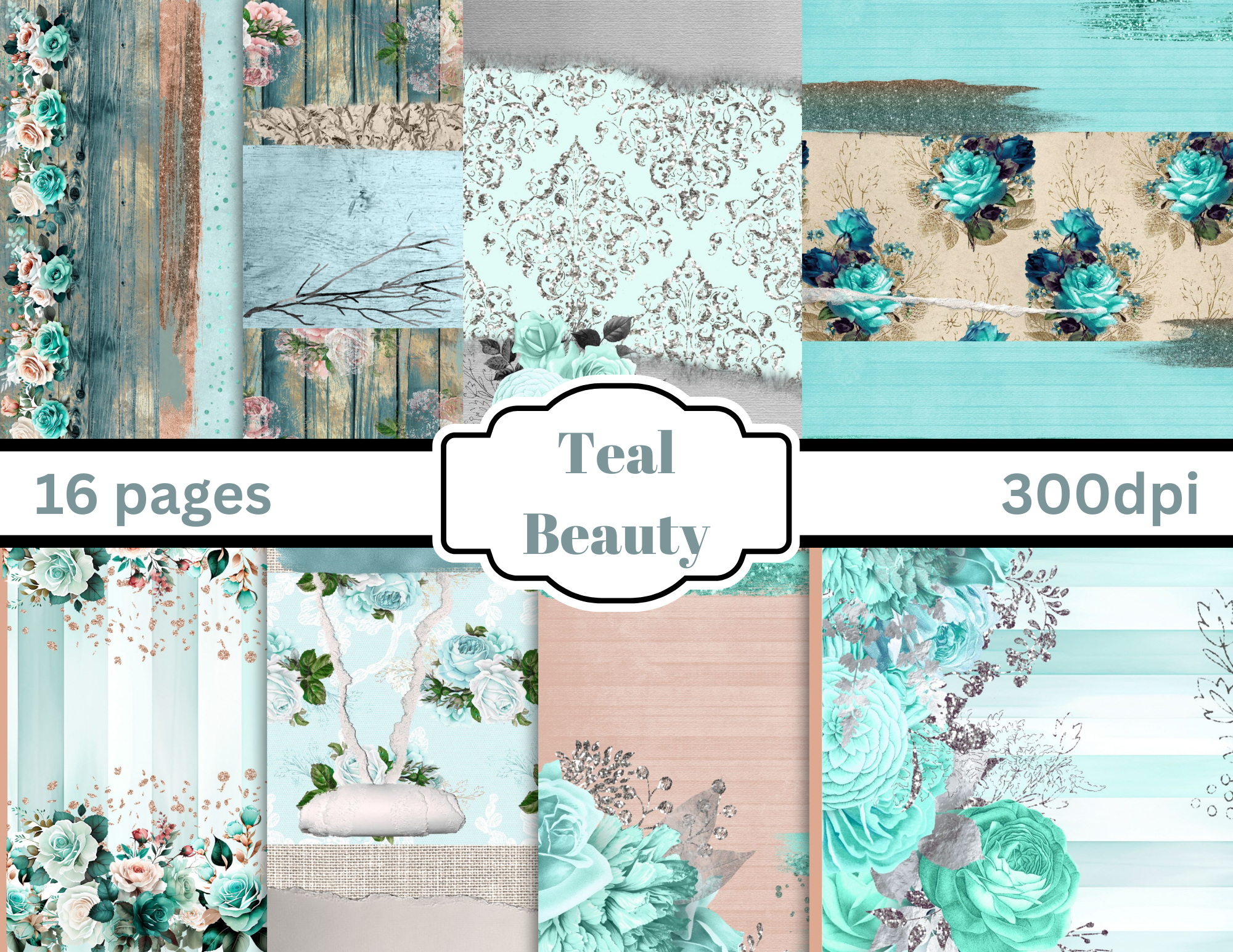PRINT AND SHIP Teal Beauty digital by Elisha 16 pages