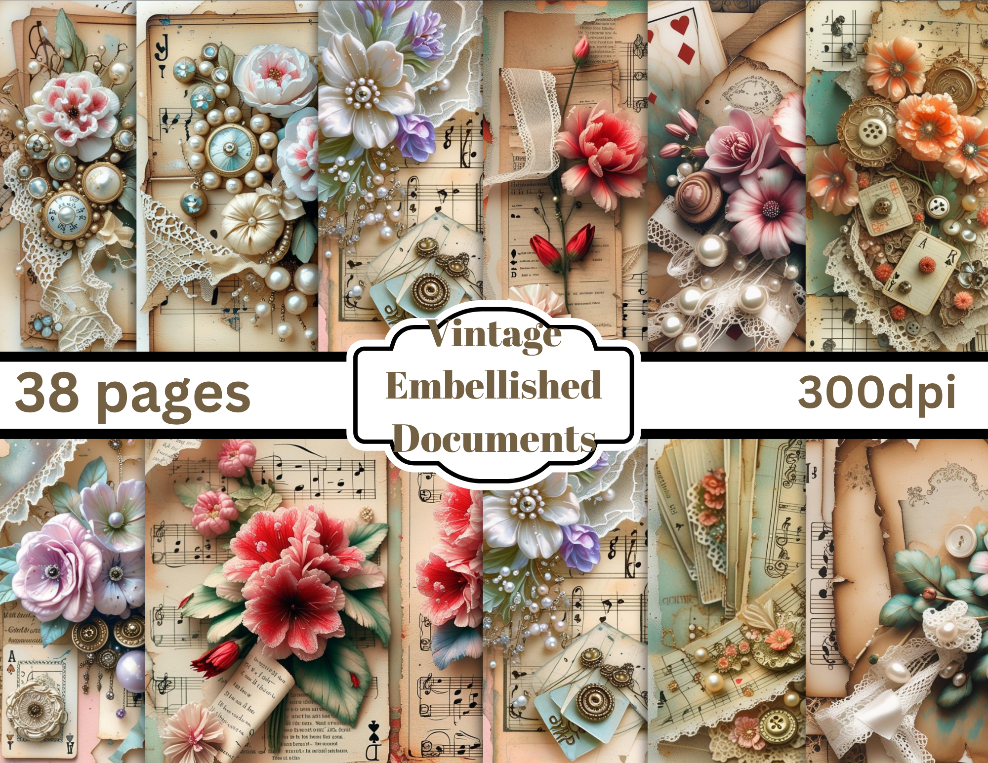 Vintage Embellished Documents by E 38 pages digital download