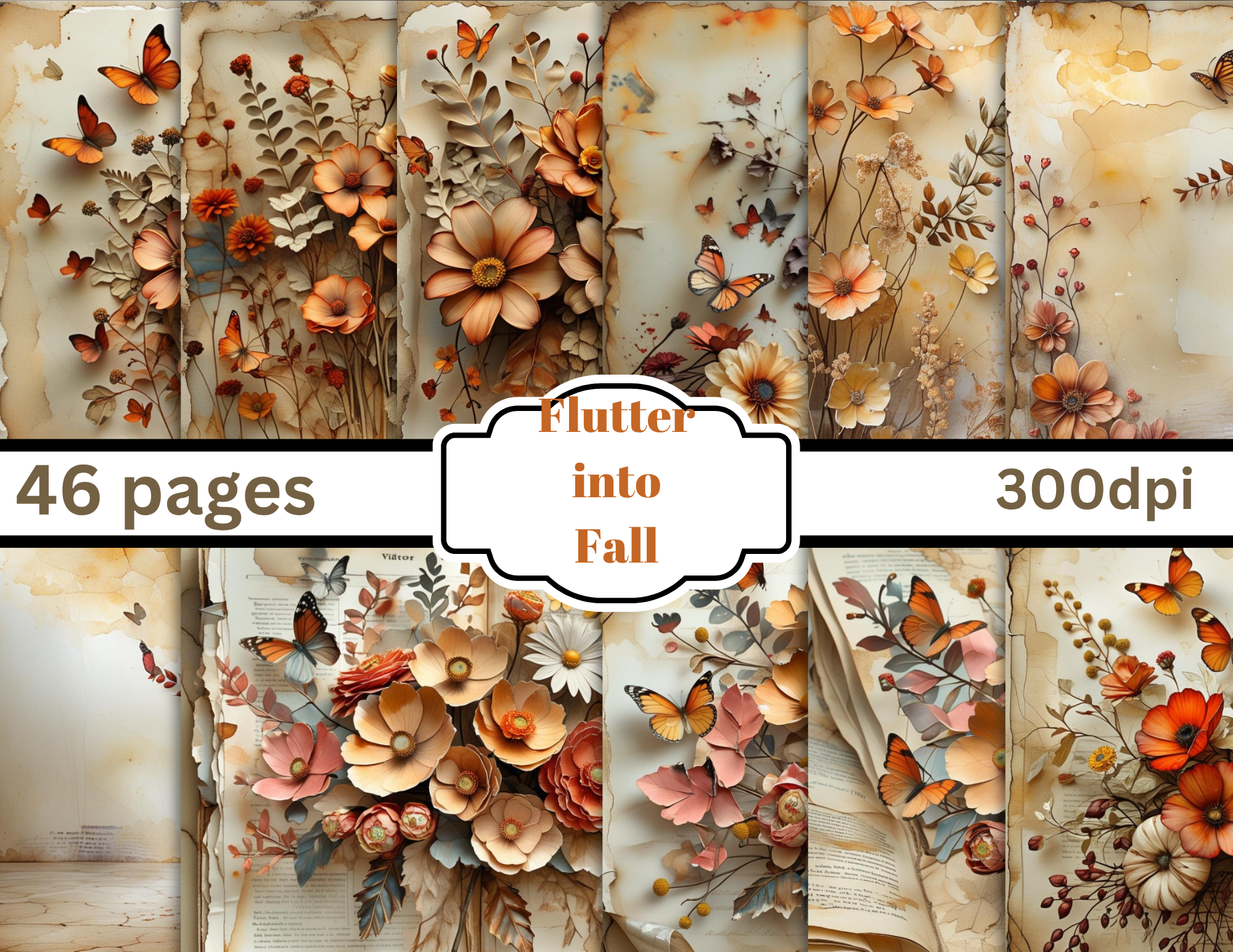 PRINT & SHIP Flutter into Fall digital journal kit 46 pages by E