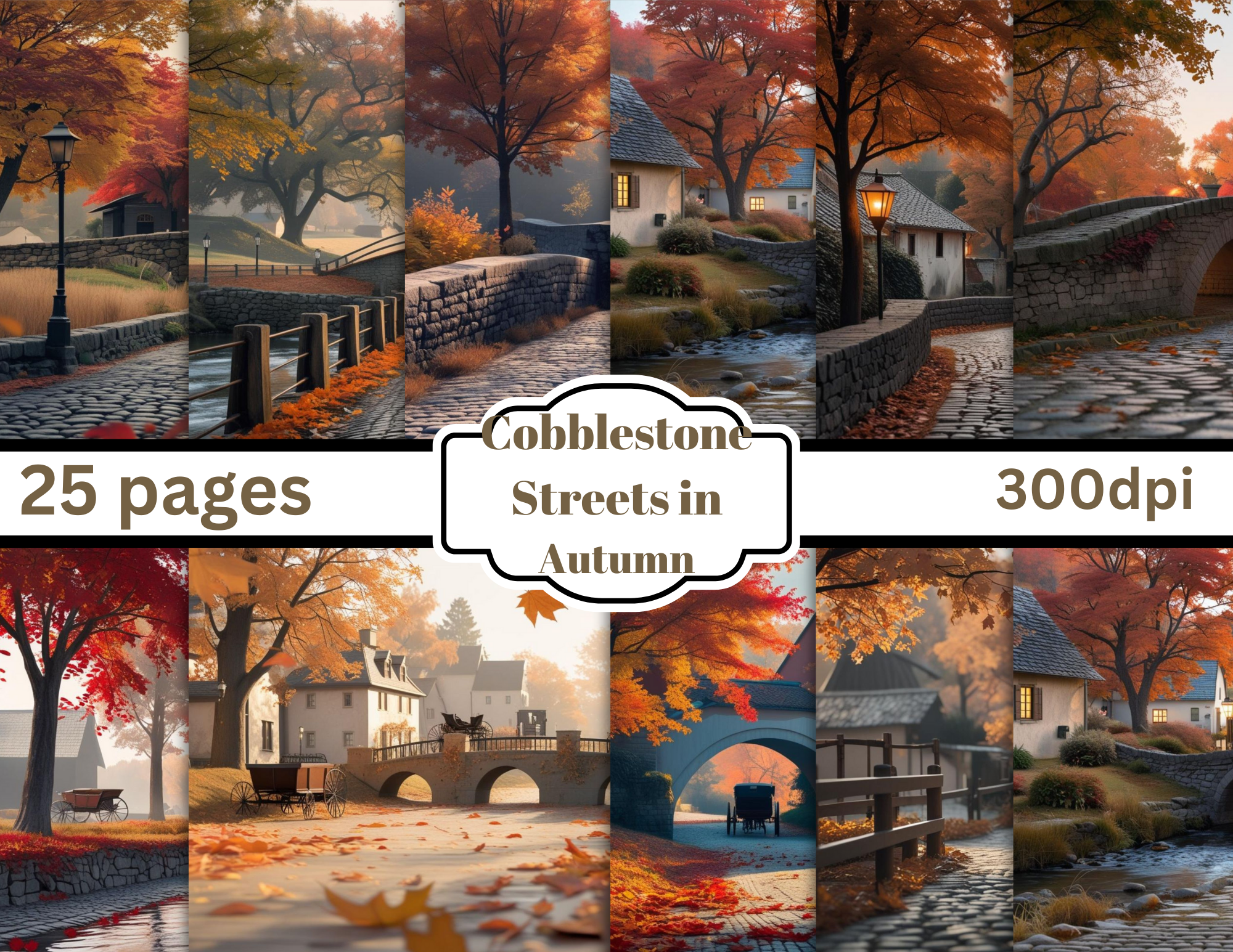 Cobblestone Streets in Autumn 25 Digital pages by Elisha