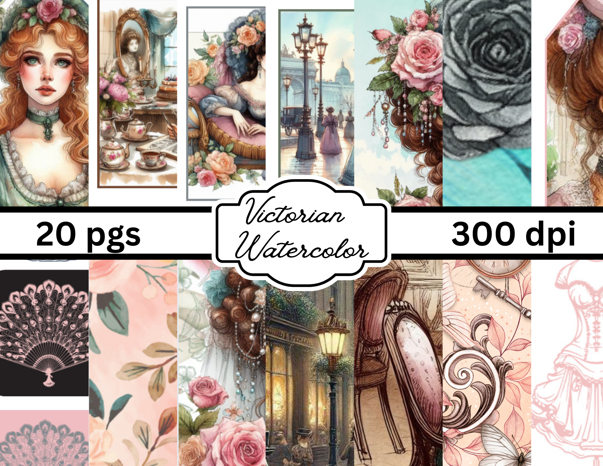 Victorian Watercolor by M Digital Download 20 pgs **order separate from physical items**