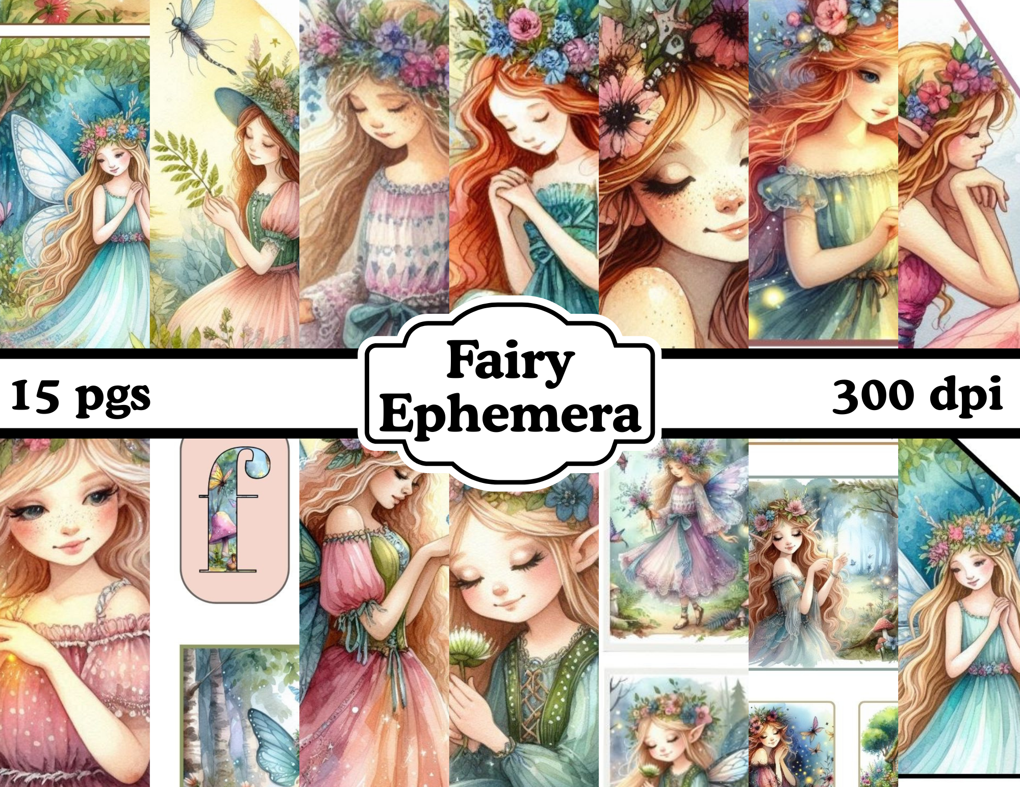 Print & Ship Fairy Ephemera  15 pgs by M