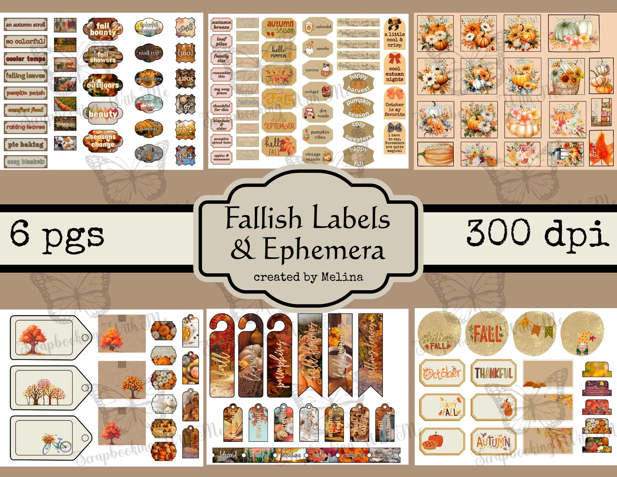 PRINT AND SHIP FALLISH LABELS & EPHEMERA by M Digital Download 6 pgs