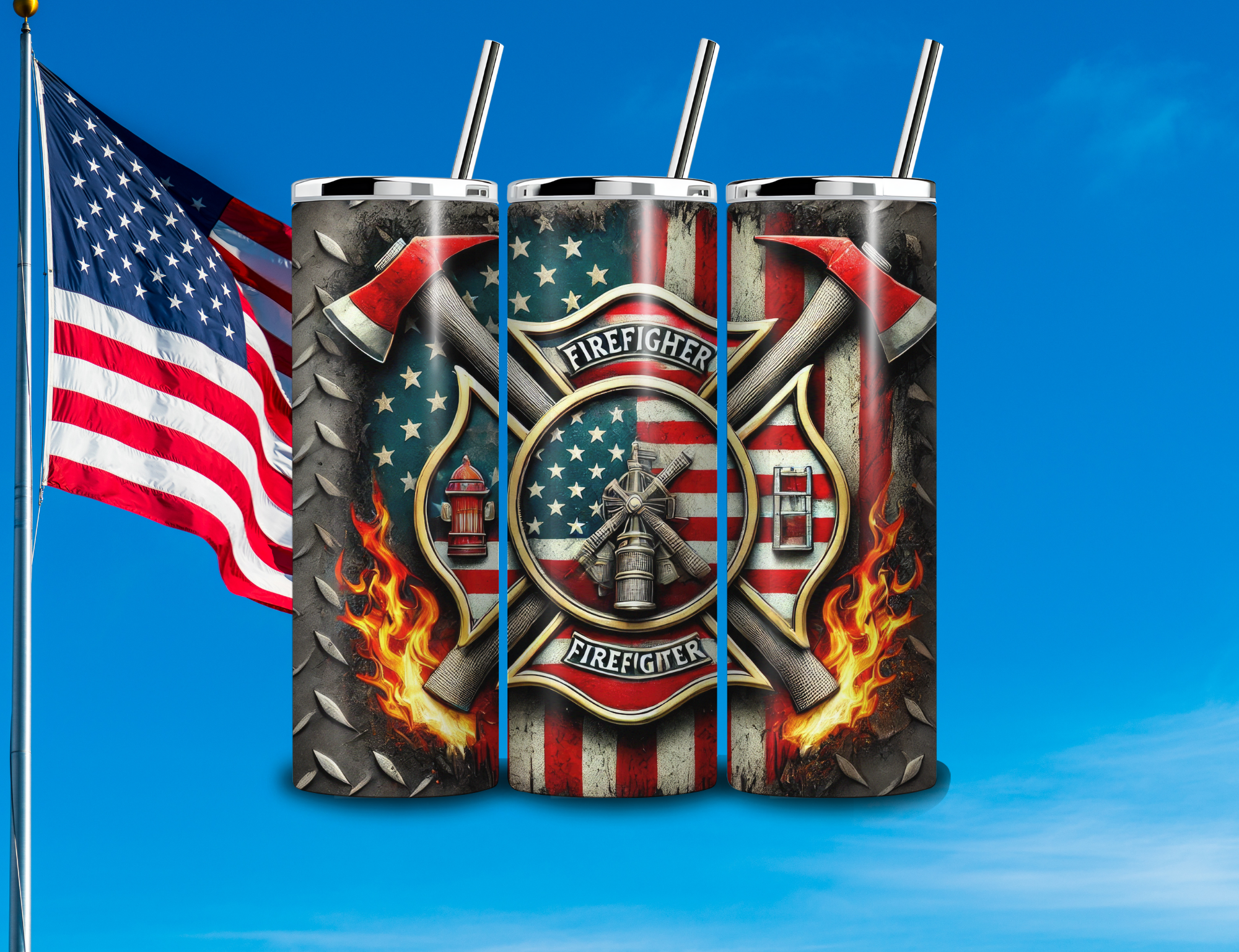 DESIGN FIREFIGHTER 20 oz Insulated Tumbler with straw and straw cleaner