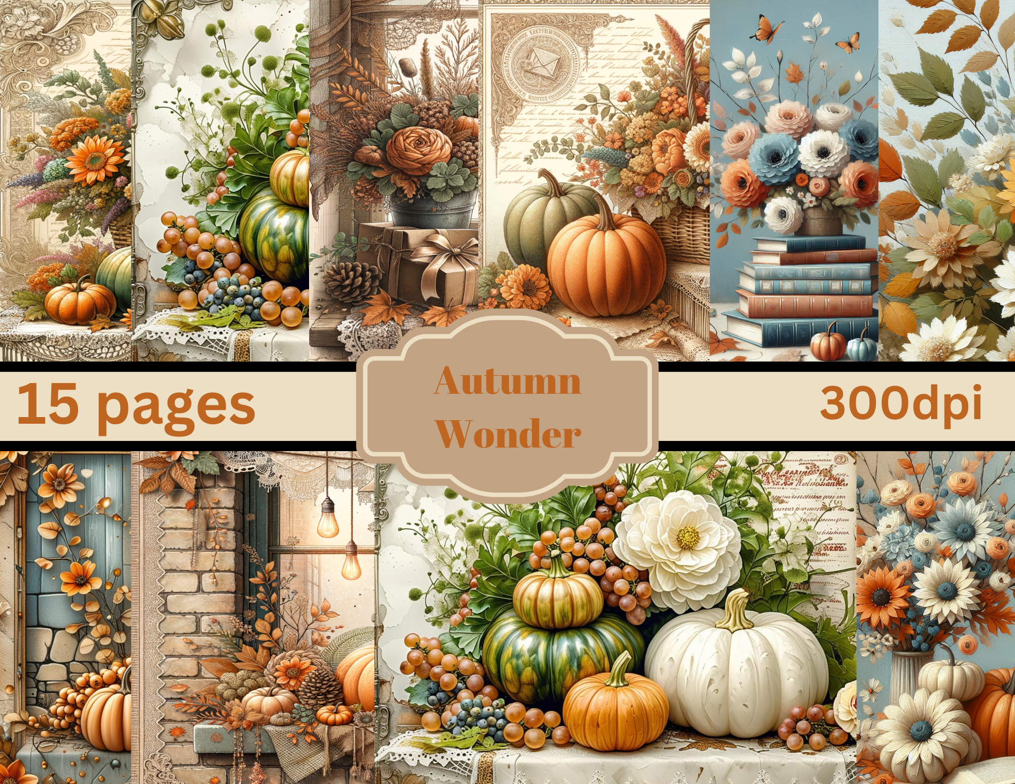 Print and Ship Autumn Wonder Journal kit with coffee dyed background by E 26 pages