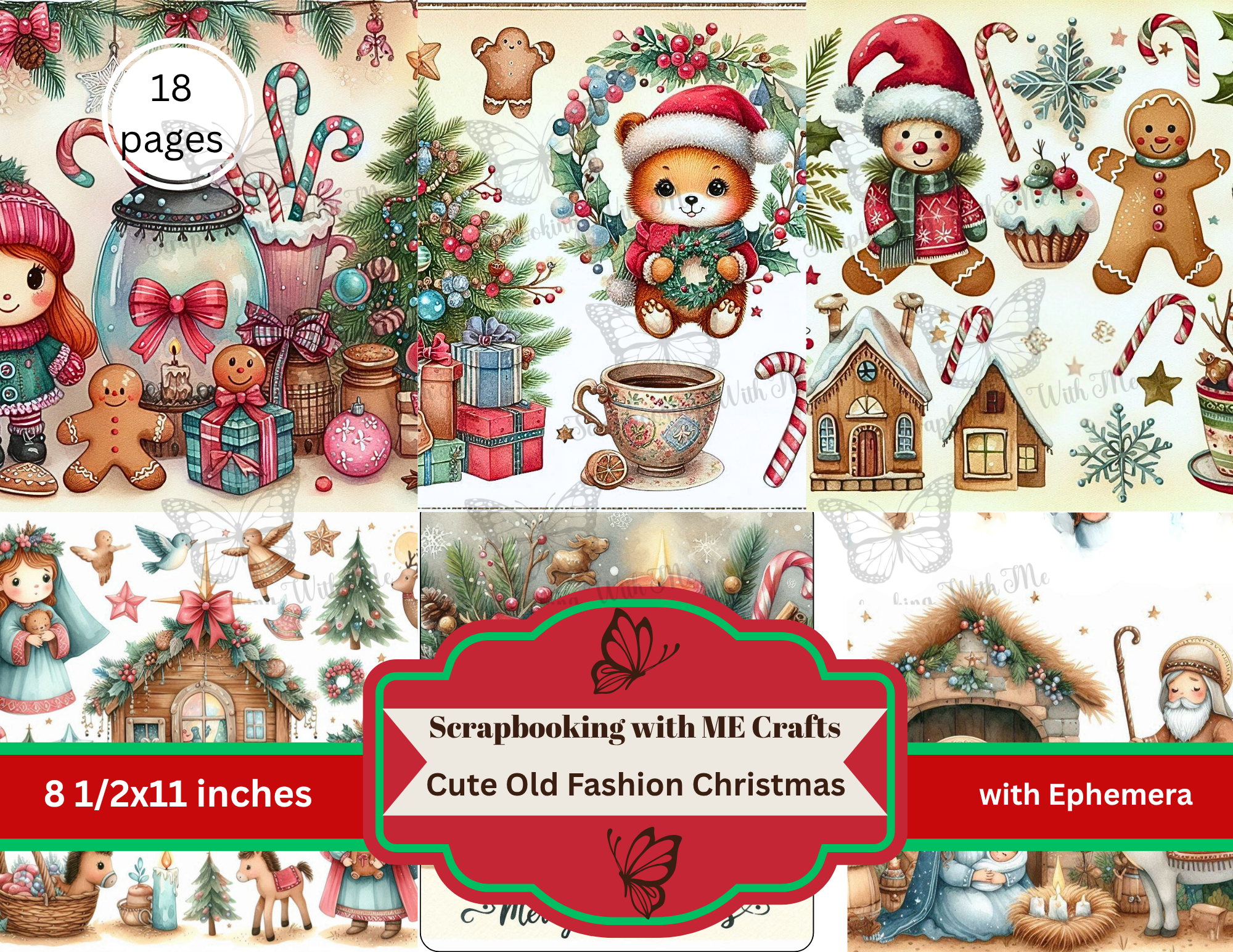 Cute Old Fashion Christmas digital by M, 18 pages lots of ephemera
