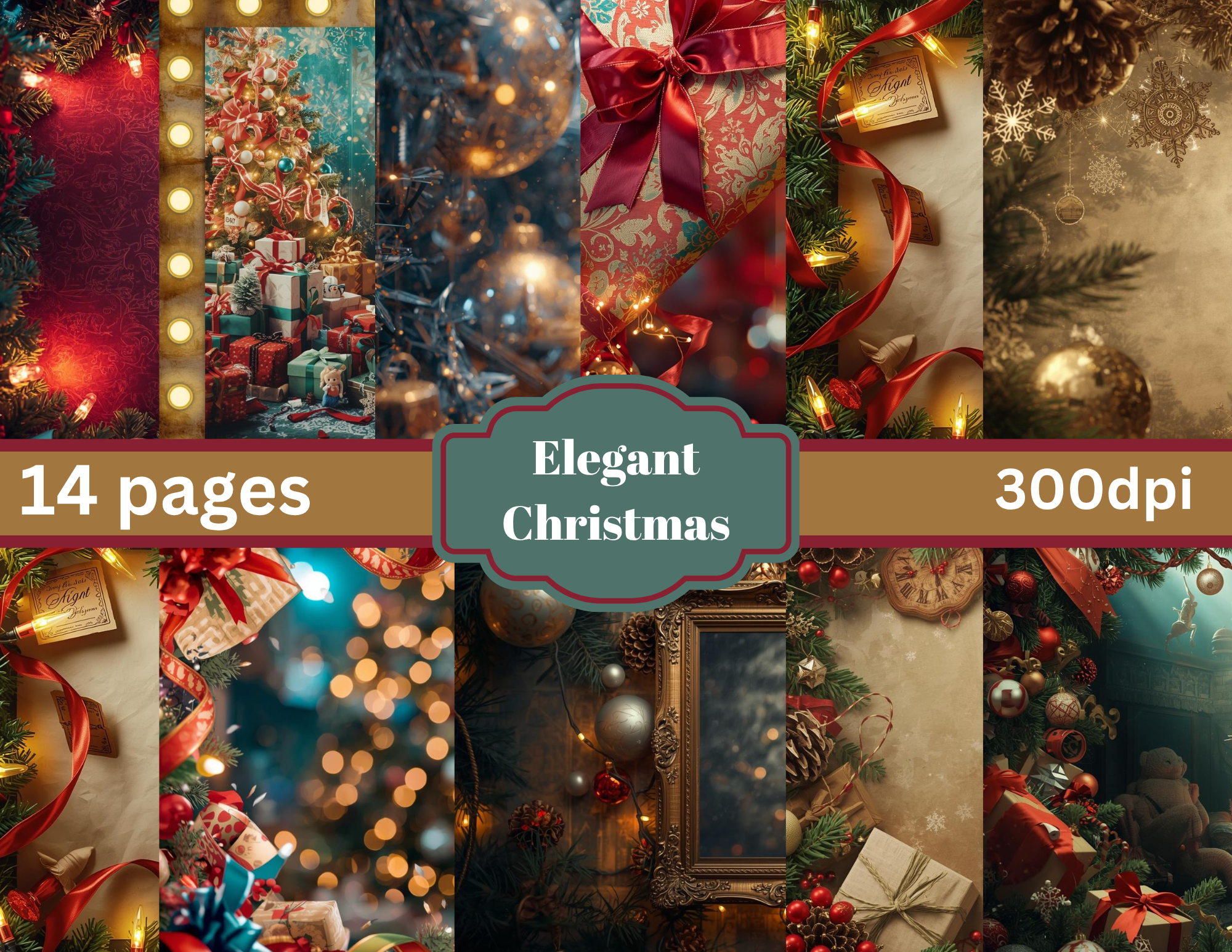 PRINT AND SHIP Elegant Christmas by Elisha, 25 pages with matching backgrounds