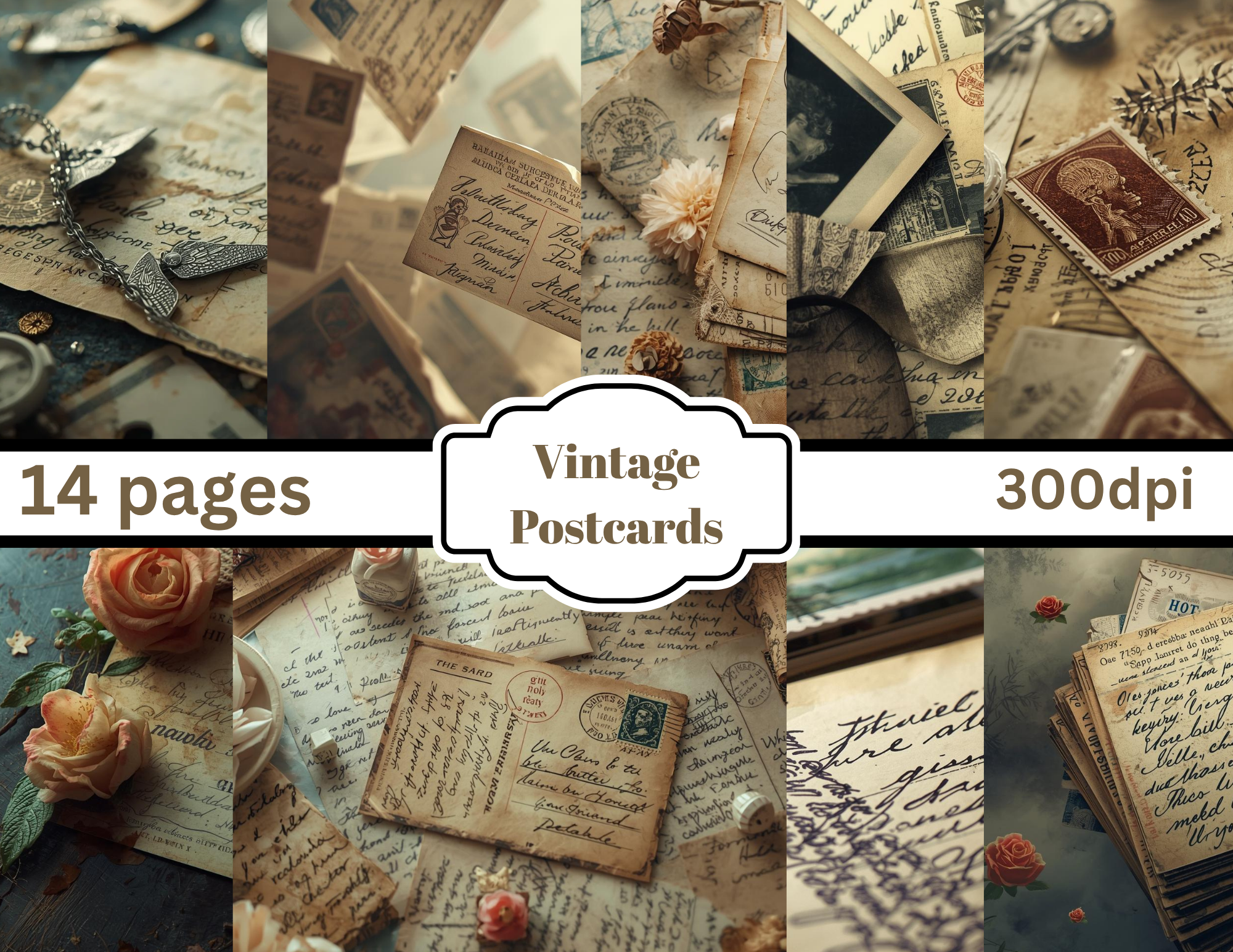 PRINT AND SHIP Vintage Postcards Journal Kit by Elisha 25 pages With background pages printed