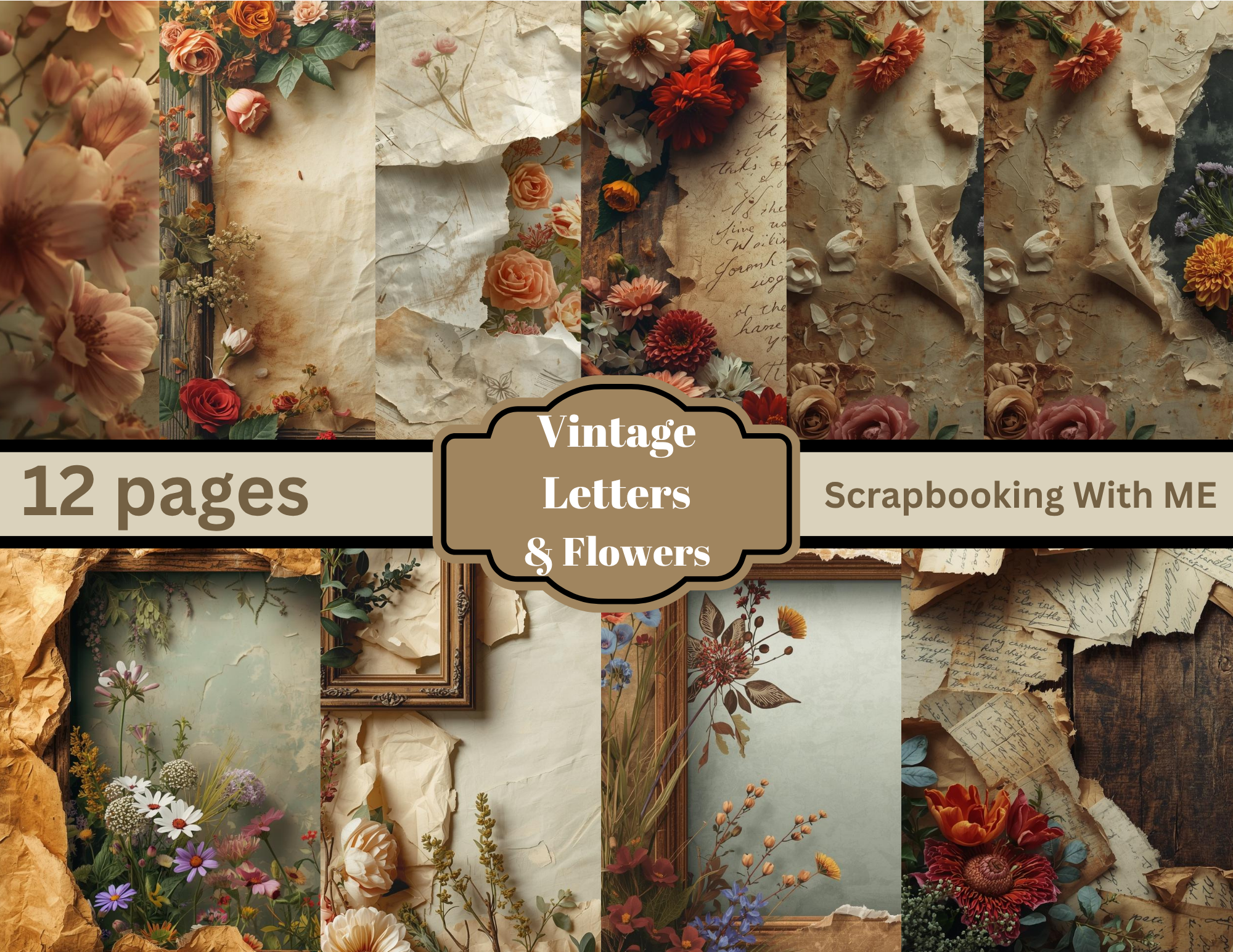 Vintage Letters and Flowers 12 PAGES by Elisha