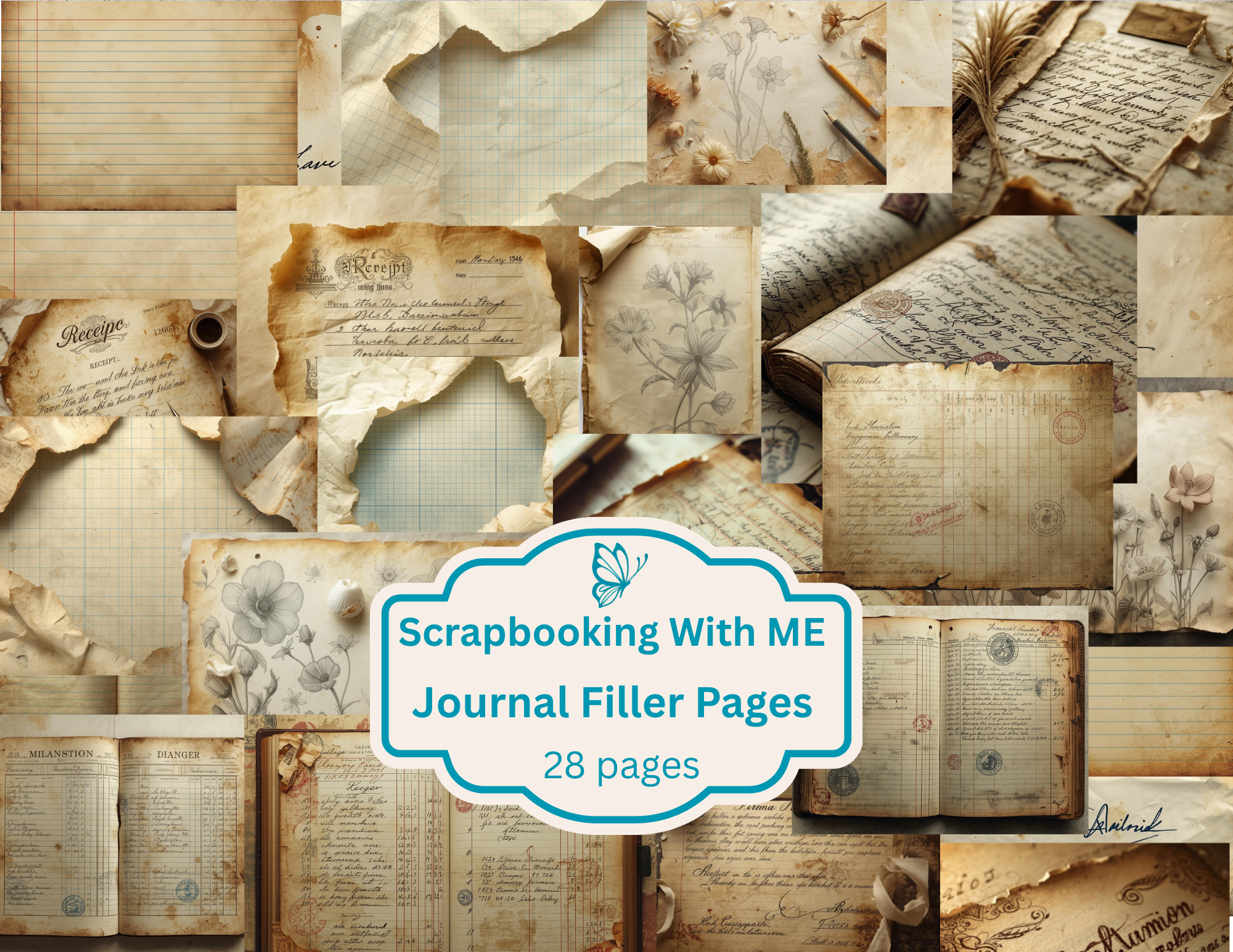 PRINT & SHIP Journal Filler/Background Pages by E 28 pages PRINTED ON ONE SIDE, BACKGROUNDS